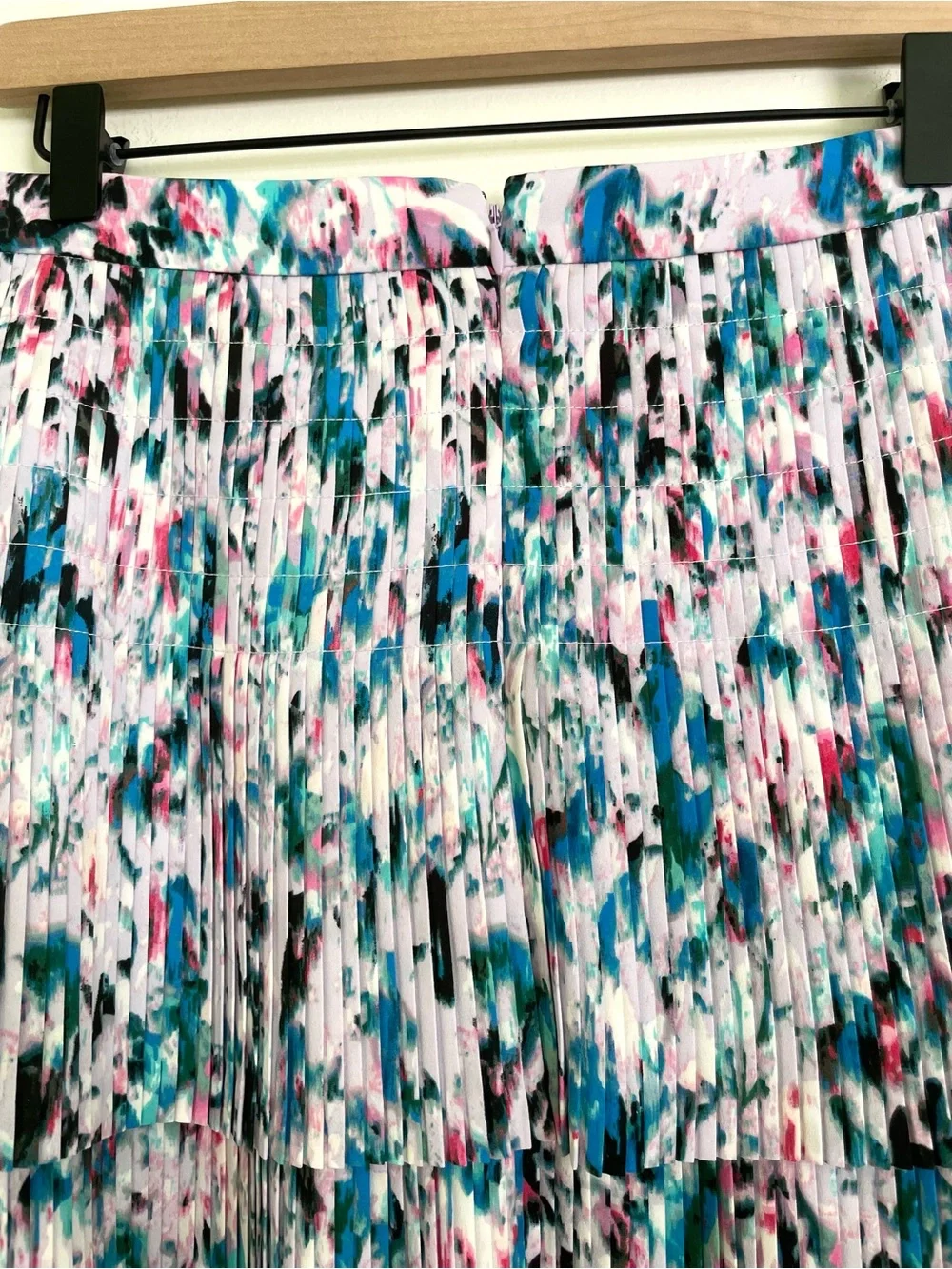J. Crew Tiered Watercolor Pleated Mini Skirt - Pink, Teal & Black